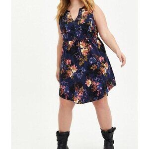 Torrid Shirt Dress Womens 2X Mini Floral Zip Front Sleeveless Drawstring Waist